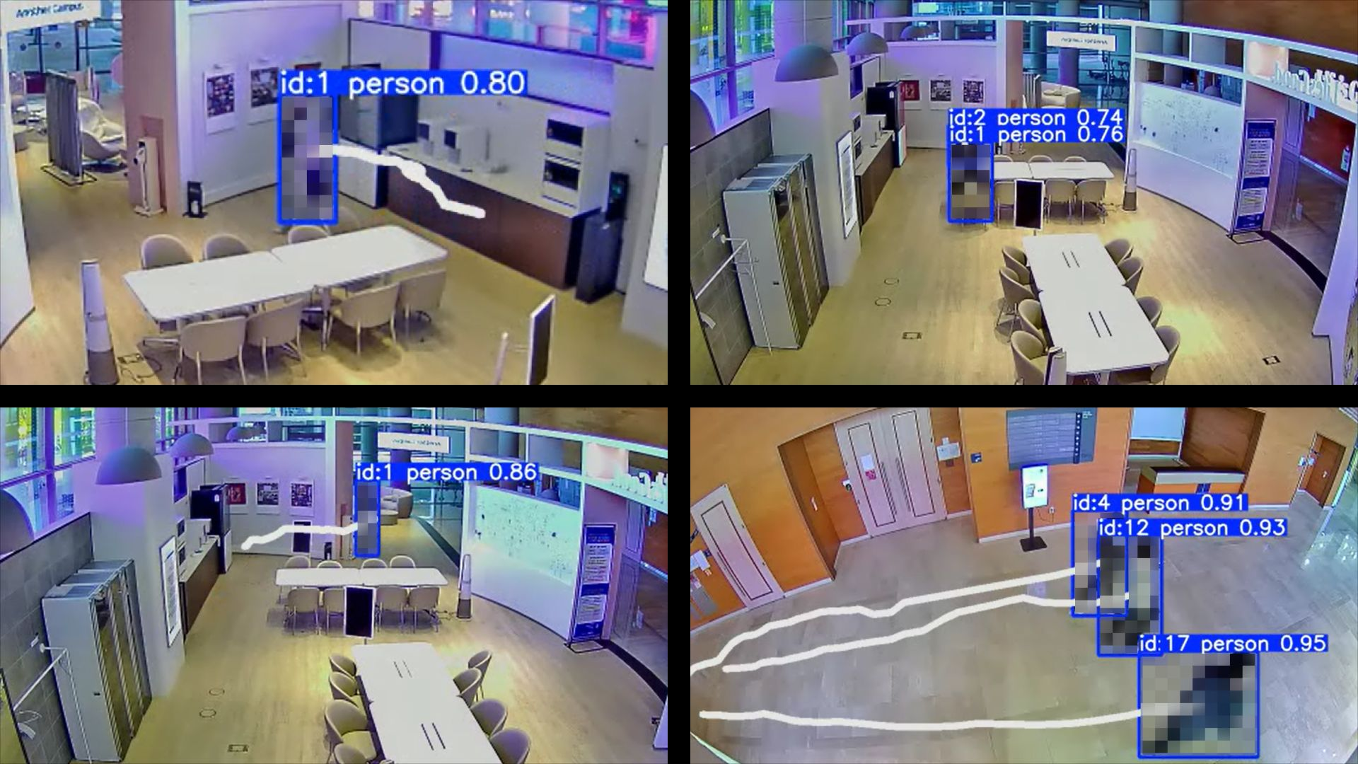 CCTV 영상에서 방문자를 실시간으로 탐지하고 이동 경로를 추적하는 실제 화면